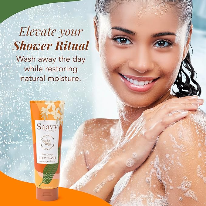 Saavy Naturals Body Wash Sweet Orange Plant-Based Ingredients| Made In USA | Sensitive Skin Body Wash, l Organic & Vegan Formula With Coconut Oil, Shea Butter, And Aloe Vera - 8.5 Fl Oz