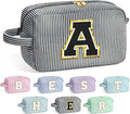 YOOLIFE Gifts for Women, Personalized Birthday Gifts for Women Girlfriend Her Friend Mom Grandma Daughter Wife, Bridesmaid Gifts, Monogram Initial Girls Preppy Makeup Bag A