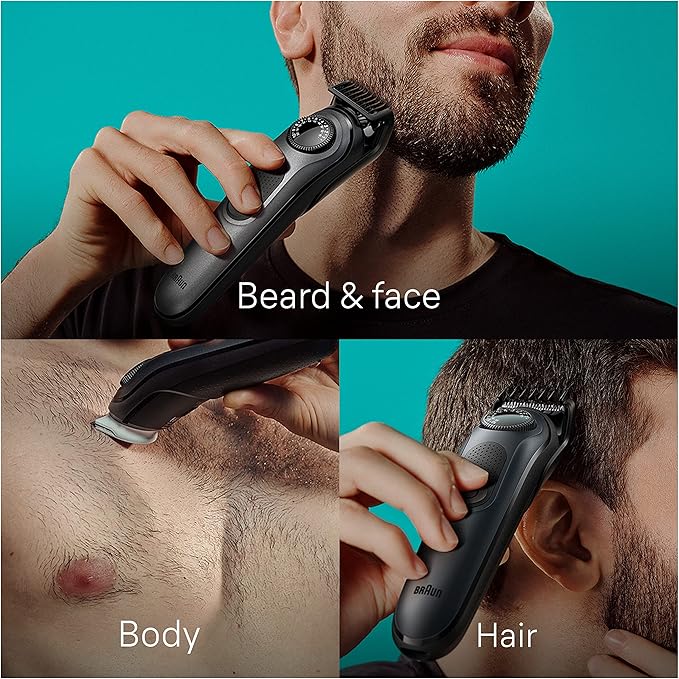 Braun All-in-One Style Kit Series 5 5470, 9-in-1 Trimmer for Men w/Beard Trimmer, Body Trimmer for Manscaping, Gillette Fusion5 ProGlide Razor, 40 Length Settings, Rechargeable Battery, Cordless