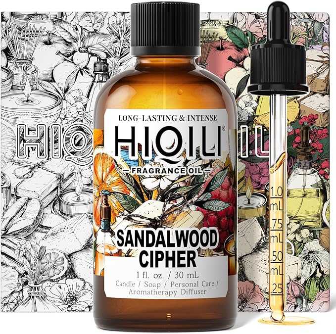 HIQILI Sandalwood Cipher Fragrance Oil for Diffuser, Candle & Soap, Perfume & Body Oil Making- Have Gourmand Notes, Long-Lasting - 1 Fl Oz
