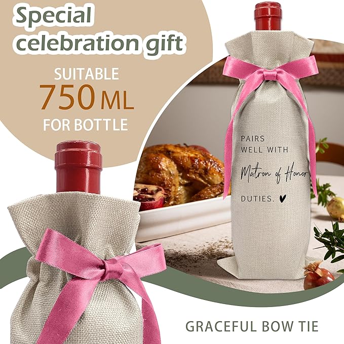 Cute Pink Bow Ribbon Engagement Gift Wine Bag - 1 PCS Bride to Be Gifts for Bridesmaids Bride and Groom Couples Her Him Will You Be My Bridesmaid for Getting Married Engagement Bridal Shower - A52