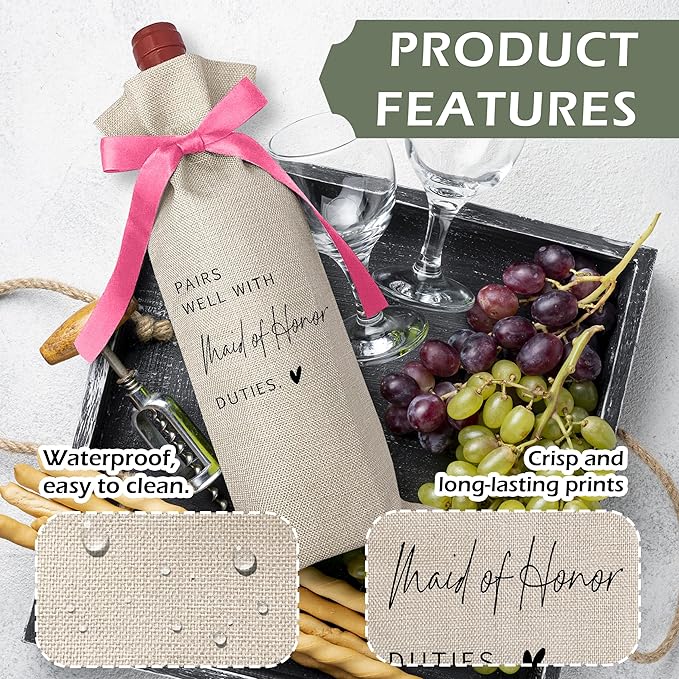Cute Pink Bow Ribbon Engagement Gift Wine Bag - 1 PCS Bride to Be Gifts for Bridesmaids Bride and Groom Couples Her Him Will You Be My Bridesmaid for Getting Married Engagement Bridal Shower - A51