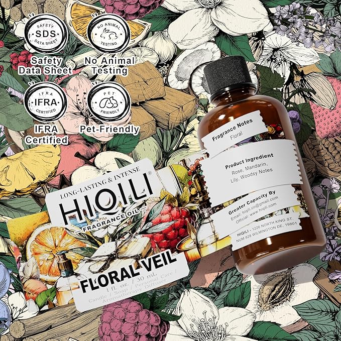 HIQILI Floral Veil Fragrance Oil for Candle & Soap Making, Inspired by ISY-Myake L.d'Isy-Florale, Humidifier, Add to Scented Sachets, Reed Diffuser Oil Refill - 1 Fl Oz