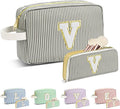 Travel Makeup Bag Christmas Gifts for Women Girl Teens, Personalized Initial Makeup Bag for Cute Teen Girls, Preppy Stuff Toiletry Bag Cosmetic Bag, Teen Girls Gift Trendy Stuff, Letter V