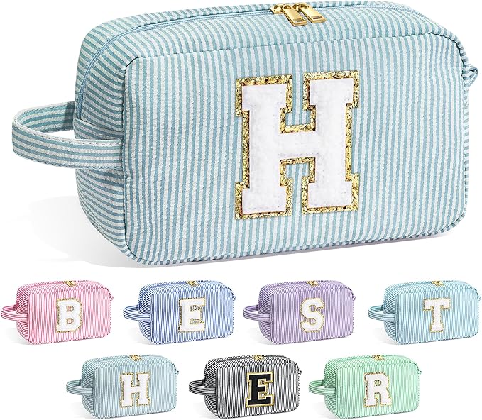 YOOLIFE Initial Makeup Bag - Monogram Cute Makeup Bag Cosmetic Travel Toiletry Pouch Make Up Case for Women Mom Best Friend Friendship Sister Teacher, Personalized Birthday Gifts for Women Her H