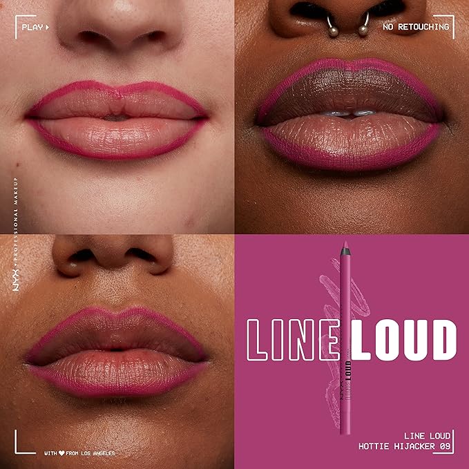 NYX PROFESSIONAL MAKEUP Line Loud Lip Liner, Longwear and Pigmented Lip Pencil with Jojoba Oil & Vitamin E - Hottie Hijacker (Hot Blue Pink)