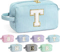 YOOLIFE Cosmetic Bag, Initial Makeup Bag for Women Girls - Personalized Gifts for Women Girls, Travel Makeup Bag, Cosmetic Bag, Blue T