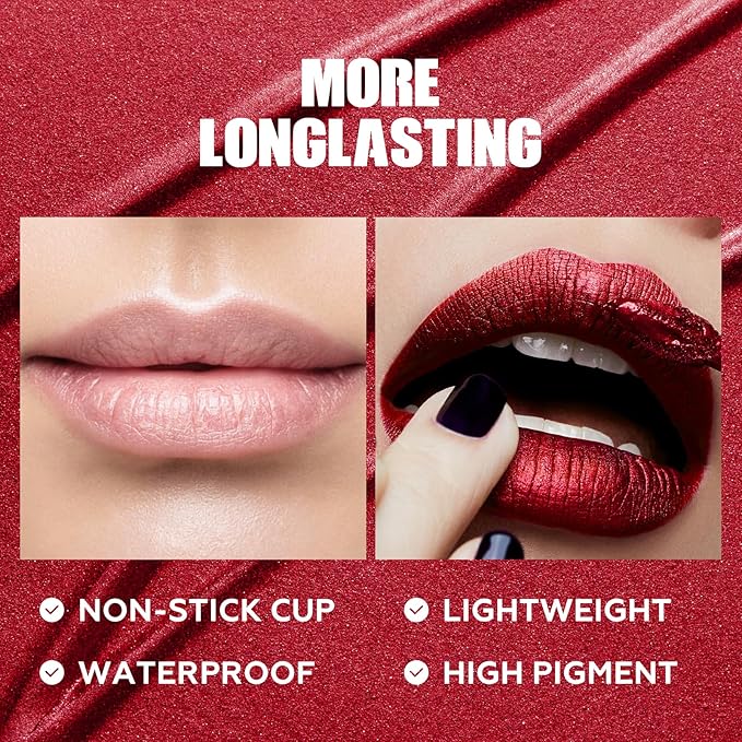 FOCALLURE Metallic Liquid Lipstick,Non Stick Cup Lip Gloss,High Impact Lip Color with Transfer-proof Wear,Long Lasting & Waterproof Lipstick Makeup for Women,RD04 HOLLYWOOD