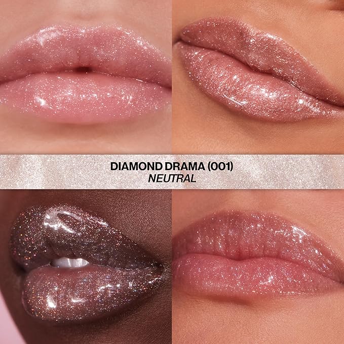 REVLON Super Lustrous Glimmer Gloss, Non-Sticky Lip Gloss, High-Shine Finish, Plant-Based Glitter, 001 Diamond Drama, 0.13 fl oz