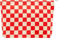 PAZIMIIK Makeup Bag Large Zipper Corduroy Make Up Pouch for Purse Travel Canvas Cosmetic Organizer for Women Brush Storage,Checkered Red