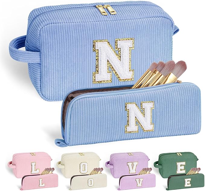 YOOLIFE Initial Travel Makeup Bag Cosmetic Bag - Teen Girl Gifts Trendy Stuff Friend Birthday Gifts for Women Teen Girl Kids