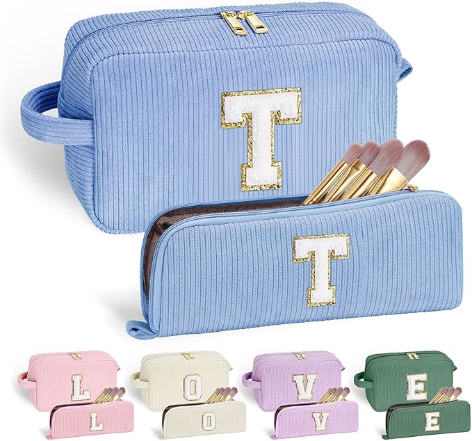 YOOLIFE Initial Travel Makeup Bag Cosmetic Bag - Teen Girl Gifts Trendy Stuff Friend Birthday Gifts for Women Teen Girl Kids