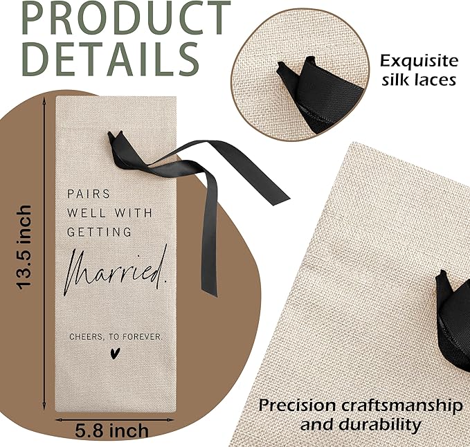 RYIGYWE 1 PCS Black Bow Ribbon Ideas Engagement Gift Wine Bag - Bride to Be Gifts for Bridesmaids Bride Groom Couples Her Him Officiant Gift for Getting Married Engagement Bridal Shower - A46