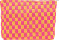 PAZIMIIK Knitted Checkered Makeup Bag Large Zipper Make Up Accessory Pouch for Purse Cosmetic Brush Bag for Travel Red Orange