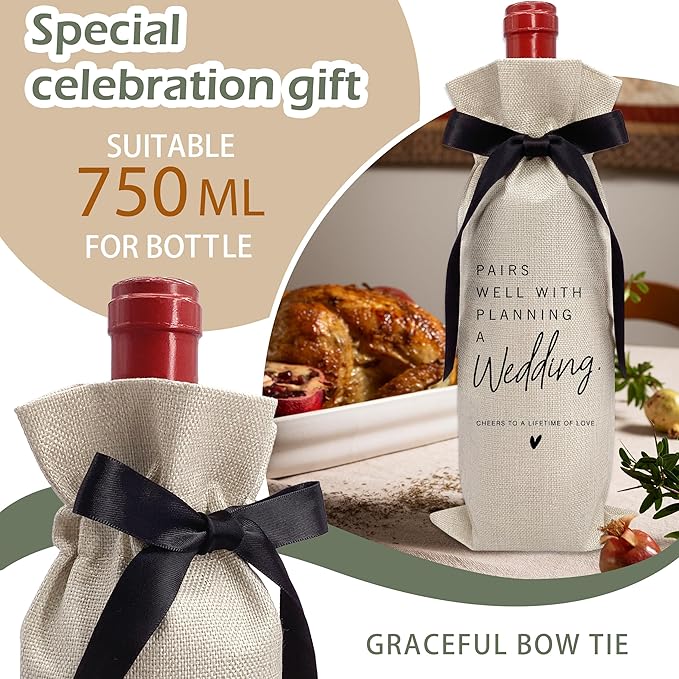 RYIGYWE 1 PCS Black Bow Ribbon Ideas Engagement Gift Wine Bag - Bride to Be Gifts for Bridesmaids Bride Groom Couples Her Him Officiant Gift for Getting Married Engagement Bridal Shower - A47