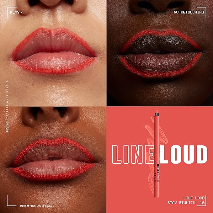 NYX PROFESSIONAL MAKEUP Line Loud Lip Liner, Longwear and Pigmented Lip Pencil with Jojoba Oil & Vitamin E - Stay Stuntin' (Midtone Bright Orange)