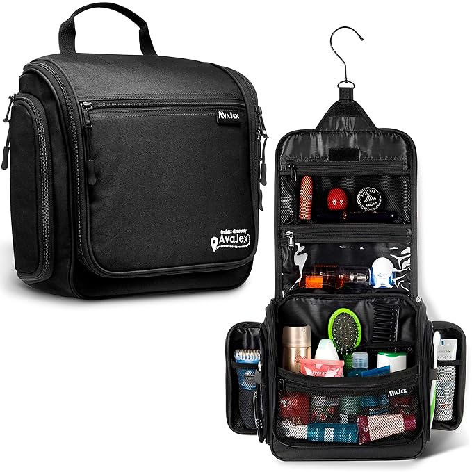Travel Toiletry Bag for Men and Women - (10.6”x10.6”x3.2”) Large Hanging Toiletry Organizer - Waterproof Hygiene Bag with Metal XXL Swivel Hook, with Sturdy Zippers and 19 Compartments for Toiletries