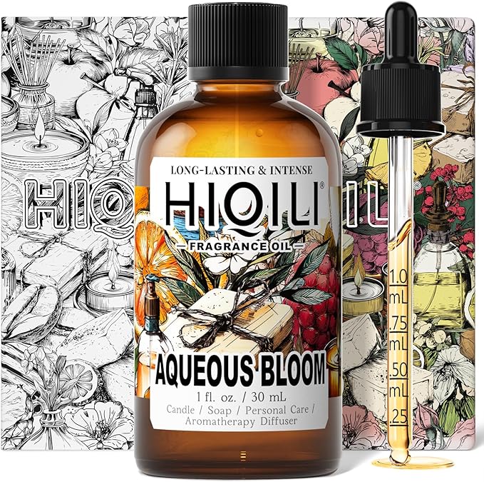 HIQILI Aqueous Bloom Fragrance Oil for Diffusers, Candles & Soap Making – Floral and Green Notes with Sandalwood, Long-Lasting Scent - 1 Fl Oz