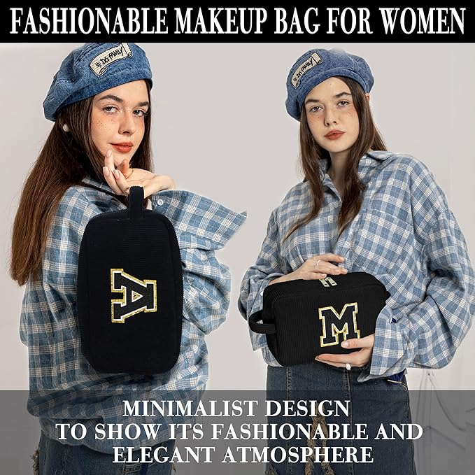 YOOLIFE Initial Travel Makeup Bag Cosmetic Bag - Teen Girl Gifts Trendy Stuff Friend Birthday Gifts for Women Teen Girl Kids