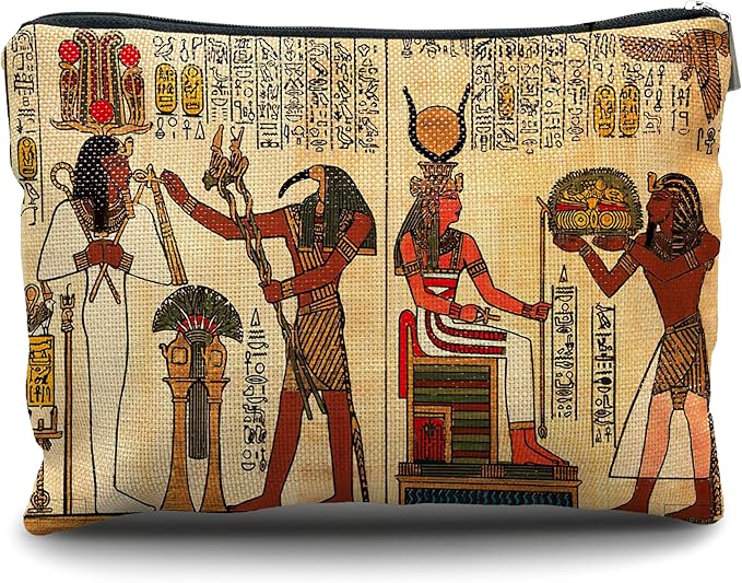 Nogrit Egyptian Gifts Makeup Cosmetic Bag - Ancient Egypt Mythology Pharaoh God Hieroglyphs Makeup Travel Toiletry Bag, Gift for Egypt Lover, Egyptian Decor
