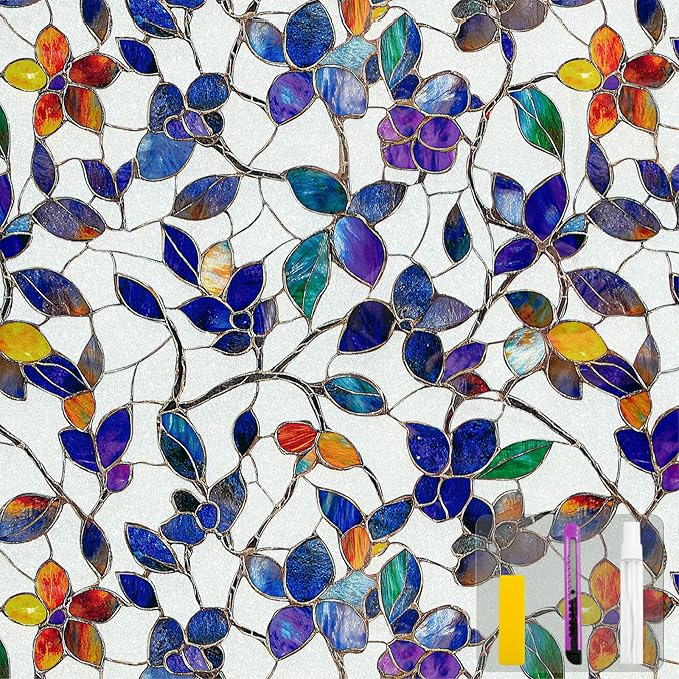 Window Privacy Film Stained Glass Window Film Frosted Window Film Window clings Non-Adhesive Reusable Decorative for Home Removable (Purple Frosted,17.5 X 157.4 in
