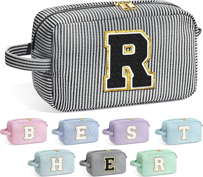 YOOLIFE Initial Makeup Bag - Personalized Cute Cosmetic Bags, Girls Makeup Toiletry Bag Pouch, Makeup Case for Women Her Friend Female Sister Teacher, Birthday Gifts for Women R