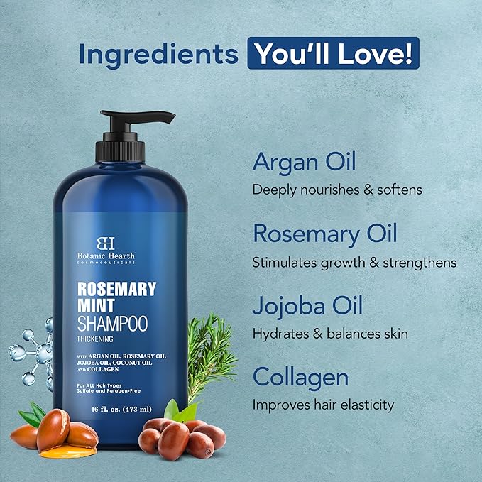 Botanic Hearth Rosemary Mint Shampoo and Conditioner Set, Thickening Formula, Promotes Hair Growth and Scalp Health Sulfate Free & Paraben Free, for Men & Women | 16 fl oz