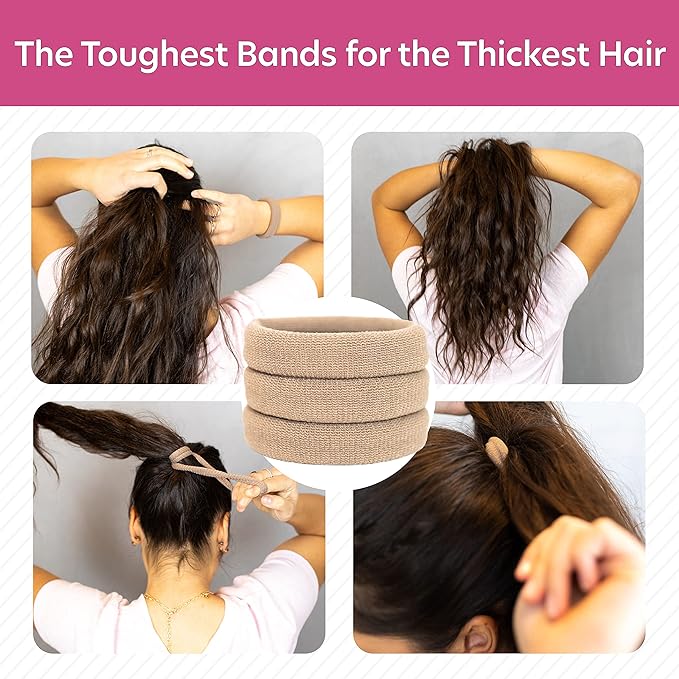 Burlybands Large Hair Ties for Thick, Heavy or Curly Hair - Non-Slip, Non-Damage, Seamless Women's Ponytail Scrunchies - Lt Brown, 8 Pcs