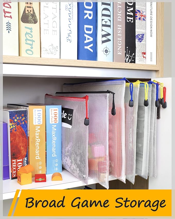 SUNEE Plastic Mesh Zipper Pouch 9.2x12.5 in (6 Colors, 18 Packs),Extra Large Water-Resistant Zip Bag for School Office Supplies, Puzzles & Games Organizing Storage