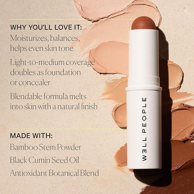 Well People Supernatural Complexion Stick Foundation + Concealer, Buildable, Light-to-Medium Coverage, Soft Matte Finish, Lightweight + Hydrating, Multi-Use, Vegan & Cruelty-Free, 38 Deep Tan Cool