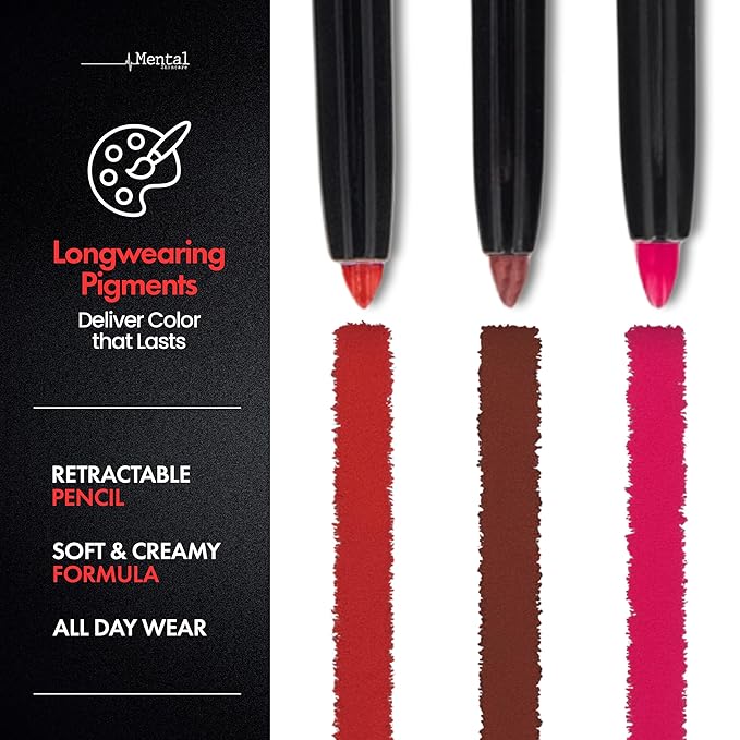 Maroon Lip Liner – Creamy, High-Pigment Matte Color, Retractable - Long-Lasting & Non-Drying Makeup Lip Liner with Smooth Application for Defined Lips - No Feathering or Fading (Rebel)