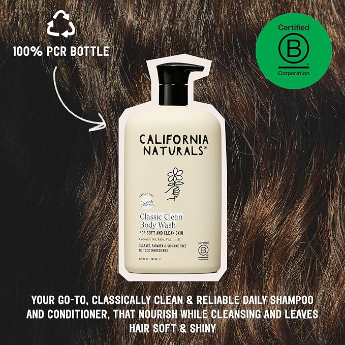 California Naturals Body Wash for Women and Men, Vitamin E Shower Gel Cleanser, Natural, Vegan & Cruelty Free, Paraben & Sulfate Free, Moisturizing Skin, Coconut, All Skin Types, 16.5 fl oz