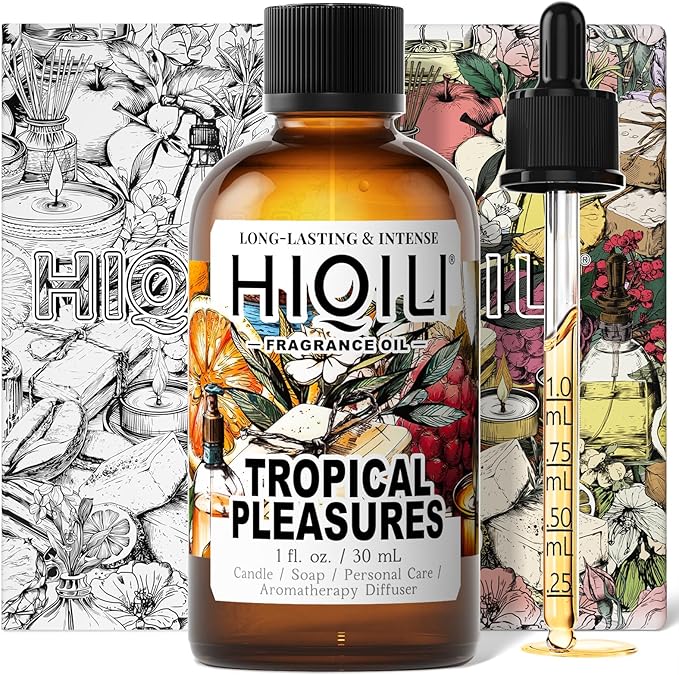 HIQILI Tropical Pleasures Fragrance Oil for Diffuser, Inspired by Est.Lau-der Plea.Exotic, Candle & Soap Making, DIY Perfume & Body Scrubs, Long-Lasting Fruity Floral Aroma - 1 Fl Oz