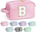 YOOLIFE Bridesmaid Proposal Gifts - Personalized Bridal Shower Bridesmaid Bride To Be Bachelorette Party Gifts Maid Matron Honor Gifts, Monogram Initial Pink Makeup Bag Cosmetic Bag, Letter B