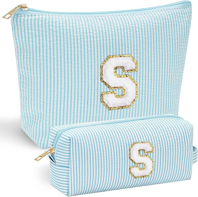 YOOLIFE Cute Makeup Bag for Women & Girls - Cosmetic Bag | Initial Make Up Bag | Personalized Gift for Women / Her | Bridal Shower & Mother's Day Gift