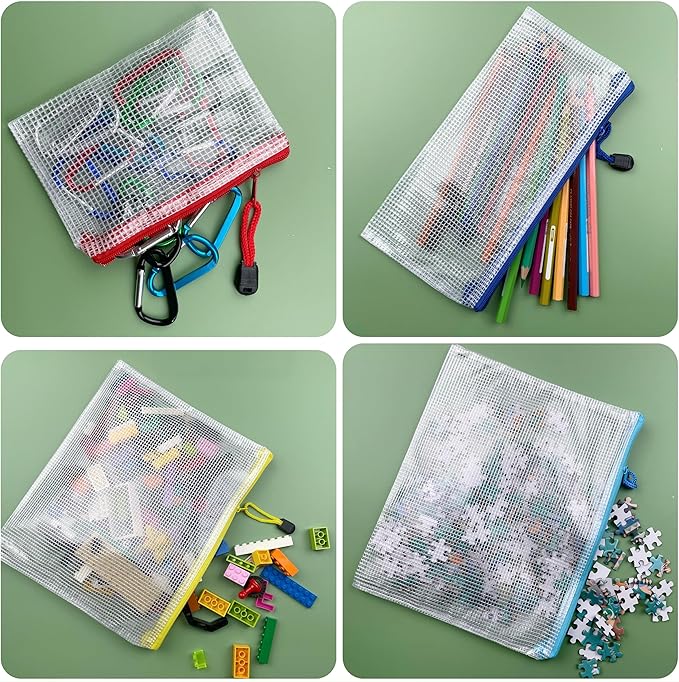 Oaimyy-16 Pcs-3"x 5"-Plastic Mesh Zipper Pouch Document Folders Bag Zipper Zip File Folders Puzzle Storage Bags for Office Supplies, Travel,Puzzles Games Organizing Storage-Multicolor