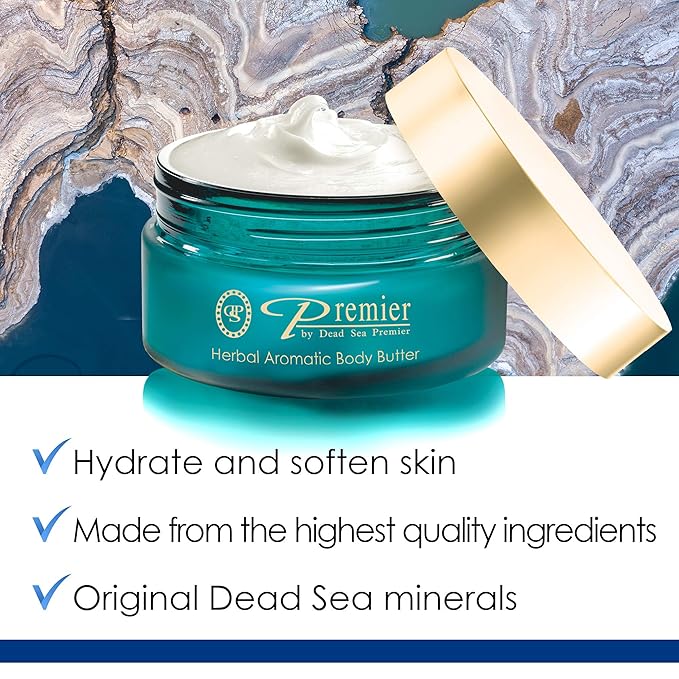 Premier Dead Sea Aromatic Body Butter – Herbal, Hydrating Shea Body Butter for Women & Men, Moisturizing, Firming & Anti-Aging Cream for Dry Skin, Hand & Body, 5.95 Fl.oz