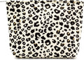 Makeup Bags for Purse Zipper Cosmetic Pouch Large Travel Canvas Make Up Organizer Tool Pouch for Women and Girls,Leopard Ivory
