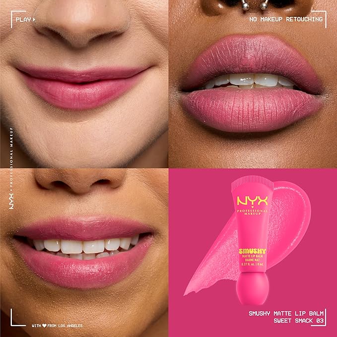NYX PROFESSIONAL MAKEUP Smushy Matte Lip Balm, Tinted Lip Moisturizer with Soft, Matte Finish - Sweet Smack (Mid-Tone Pink)