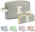 Travel Makeup Bag Christmas Gifts for Women Girl Teens, Personalized Initial Makeup Bag for Cute Teen Girls, Preppy Stuff Toiletry Bag Cosmetic Bag, Teen Girls Gift Trendy Stuff, Letter E