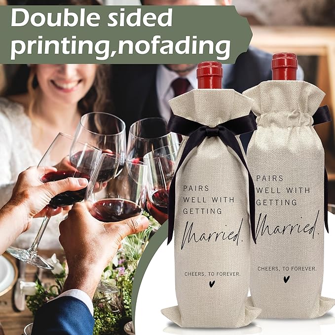 RYIGYWE 1 PCS Black Bow Ribbon Ideas Engagement Gift Wine Bag - Bride to Be Gifts for Bridesmaids Bride Groom Couples Her Him Officiant Gift for Getting Married Engagement Bridal Shower - A46