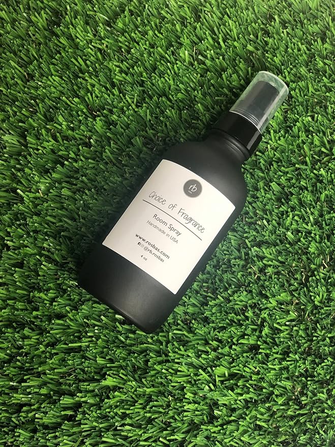 Rosbas Room Spray, Cinnamon Vanilla Scented, Matte Black Glass Bottle, 4 oz, Drawstring Cotton Bag, Long Lasting Scented Air Freshener, Non-Aerosol, Handmade in USA