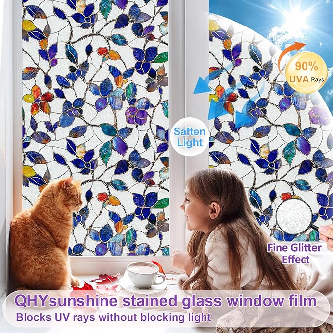 Window Privacy Film Stained Glass Window Film Frosted Window Film Window clings Non-Adhesive Reusable Decorative for Home Removable (Purple Frosted,35.4 X 157.4 in