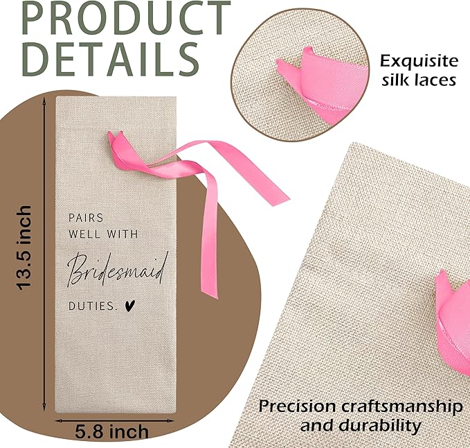 Cute Pink Bow Ribbon Engagement Gift Wine Bag - 1 PCS Bride to Be Gifts for Bridesmaids Bride and Groom Couples Her Him Will You Be My Bridesmaid for Getting Married Engagement Bridal Shower - A50