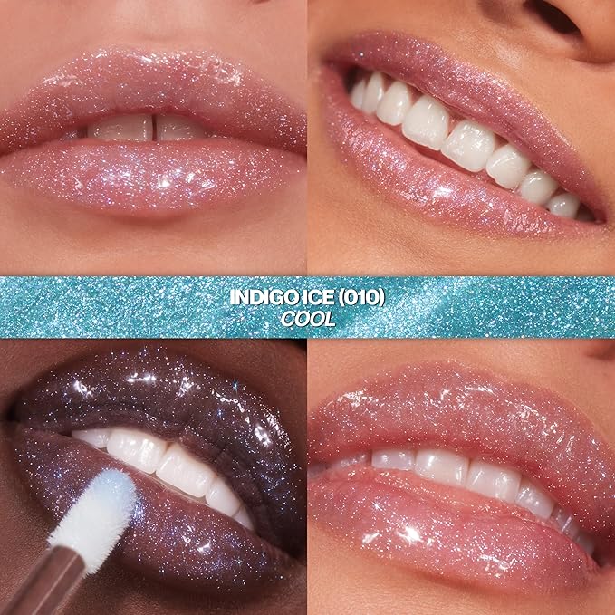 REVLON Super Lustrous Glimmer Gloss, Hydrating Lip Makeup, Non-Sticky, High-Shine Finish, Plant-Based Glitter, 010 Indigo Ice, 0.13 fl oz