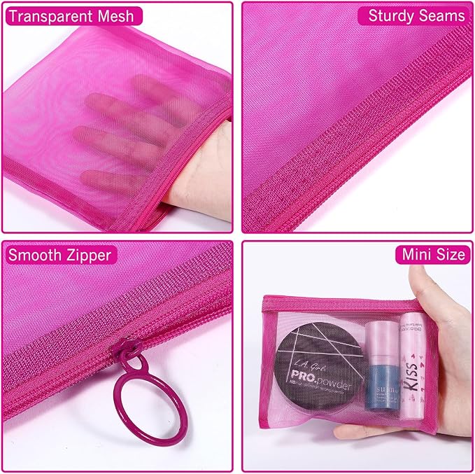 8 Pack Mini Zipper Mesh Makeup Bags, Nylon Cosmetic Bags Toiletry Purse Travel Organizer Bags Inside Bag for Office Travel Organization (Multicolor, S)