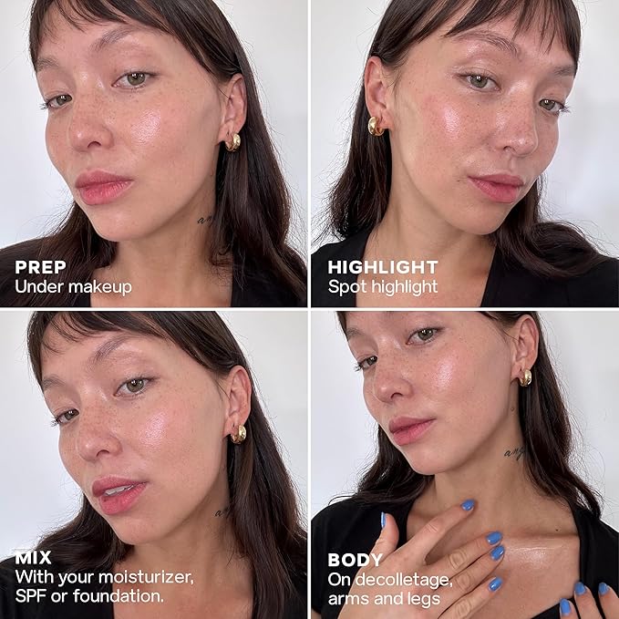 Saie Mini Glowy Super Gel - Hydrating Makeup Primer and Illuminating Glow Serum Enriched with Vitamin C and Squalane Oil - All-Over Liquid Highlighter Makeup for Instant Glass Skin - Starglow (0.5 oz)