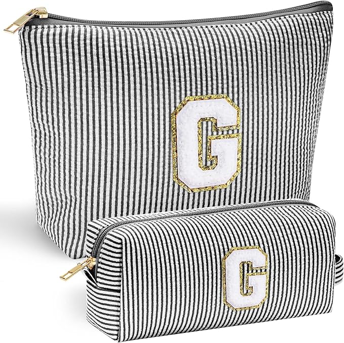 YOOLIFE Gifts for Girls, Women & Teenagers, Personalized Initial Makeup Bag, Unique Stitch Chenille Letter, Multicolor, Cosmetic Case, Makeup & Travel Use