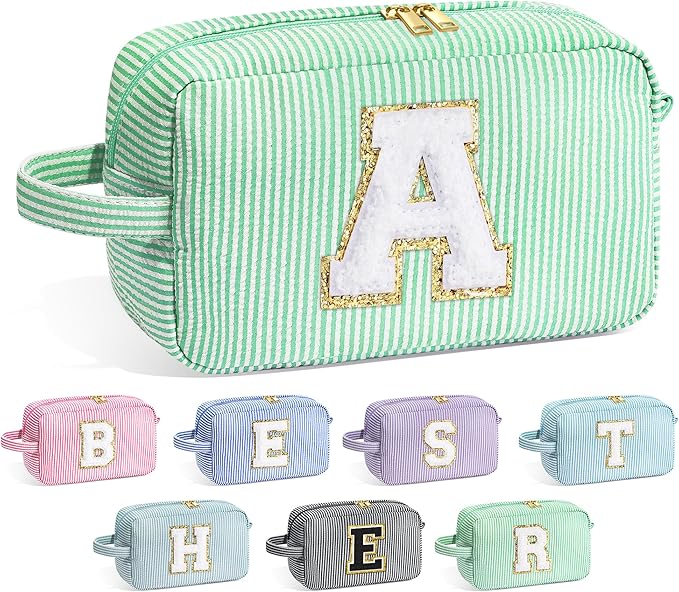 YOOLIFE Valentines Day Gifts - Valentines Day Gifts for Her, Personalized Birthday Gifts for Women Her Mom Girlfriend Wife Best Friend Teacher Sister Daughter, Monogram Initial Green Makeup Bag A