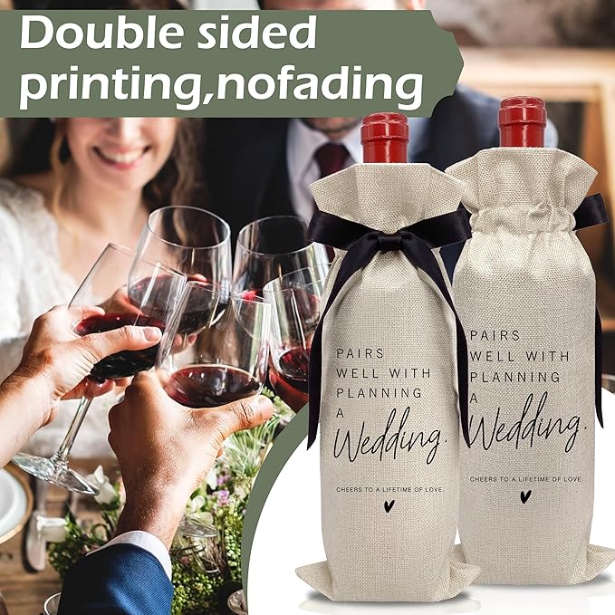 RYIGYWE 1 PCS Black Bow Ribbon Ideas Engagement Gift Wine Bag - Bride to Be Gifts for Bridesmaids Bride Groom Couples Her Him Officiant Gift for Getting Married Engagement Bridal Shower - A47